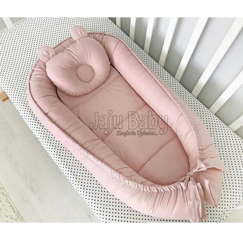 

Jaju Baby Handmade Plain Powder Color Special Design Baby Nest 100x60 Baby Bedding Portable Crib Travel Bed Newborn Mother Side