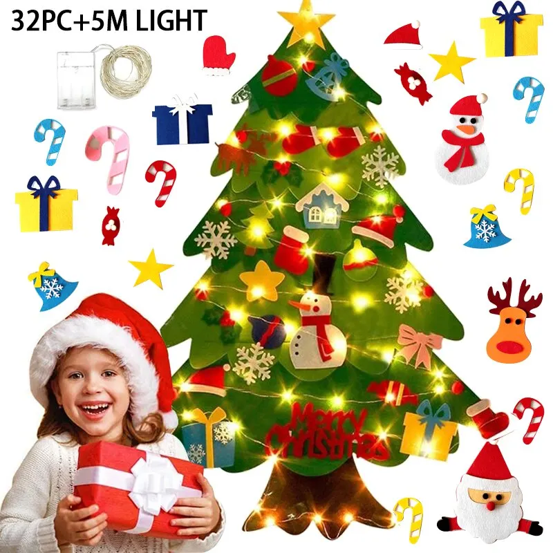 

2022 Рождественская елка настенная подвесная искусственная Рождественская елка DIY фетровый Санта-Клаус снежинки украшение для нового года д...