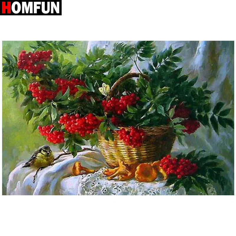 

Алмазная живопись HOMFUN, картина с рисунком «птица, цветочная корзина», вышивка крестиком, 5D Стразы