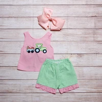 new design summer clothes set for baby girls rose red strap t shirt green lattice floral shorts 2pcs outfits for 1 8t baby