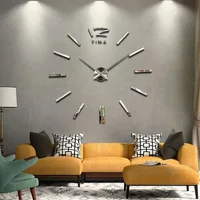 CONTEMPORARY Wall Clock 3D Silver Mirror Enlargeable Diameter Living Room Office Design Waterproof Quiet Working