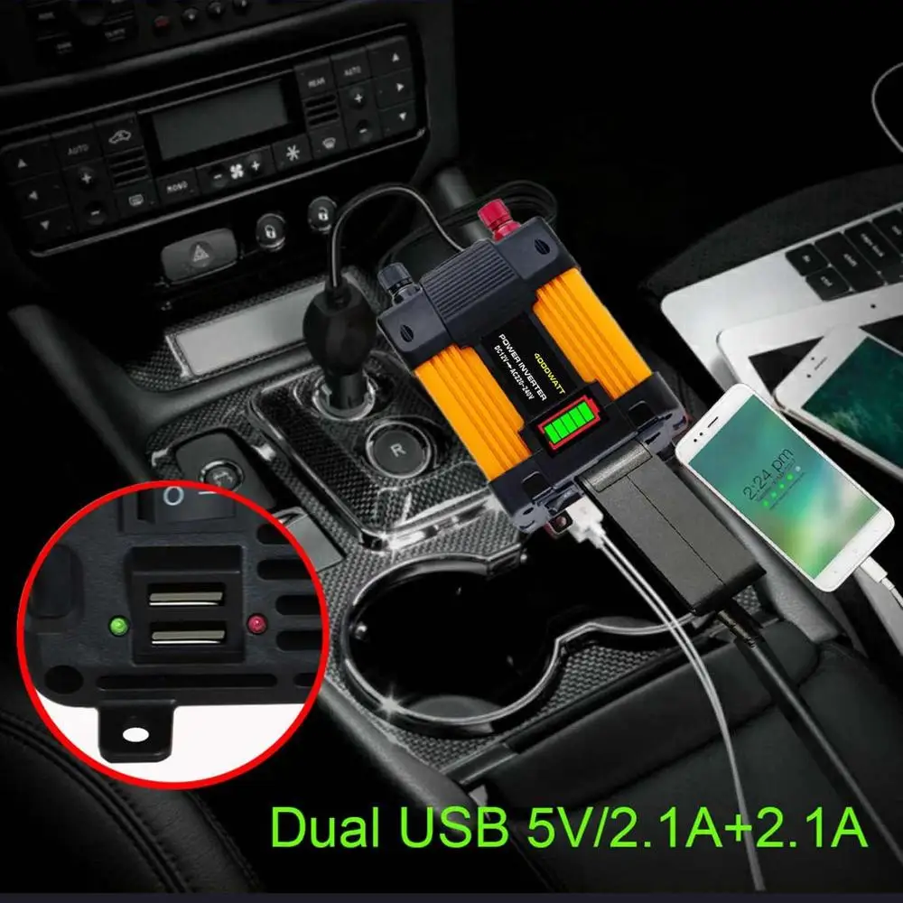

Peak 4000/6000W Solar Car Power Inverter Voltage transformer DC12 To AC110/220V Sine Wave Converter 2USB Interface Home Applianc