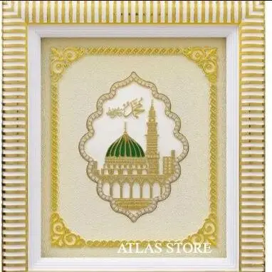 Islamic gift decor 29x33cm Masjid Nebevi Madina Religious Gift Seljuk Model Table and Glass Framed Table on the Wall