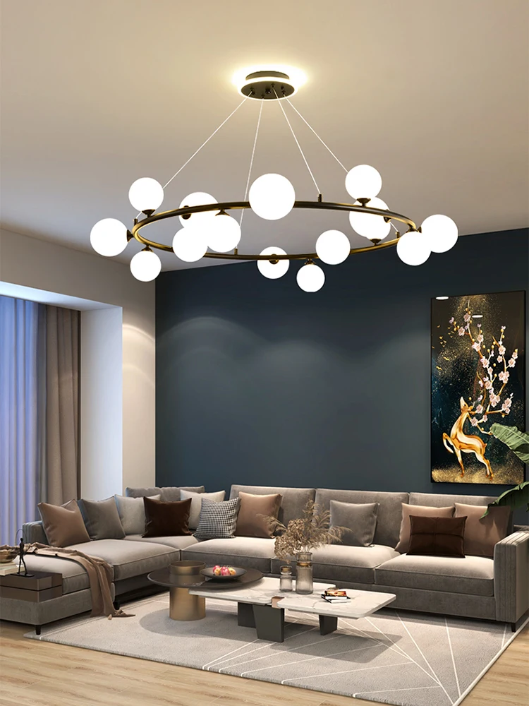 Living Room Ring Chandelier Nordic Glass Ball Ceiling Hanging Lamp For Hall Loft Vvilla Bedroom Dining Kitchen Golden Home Decor |