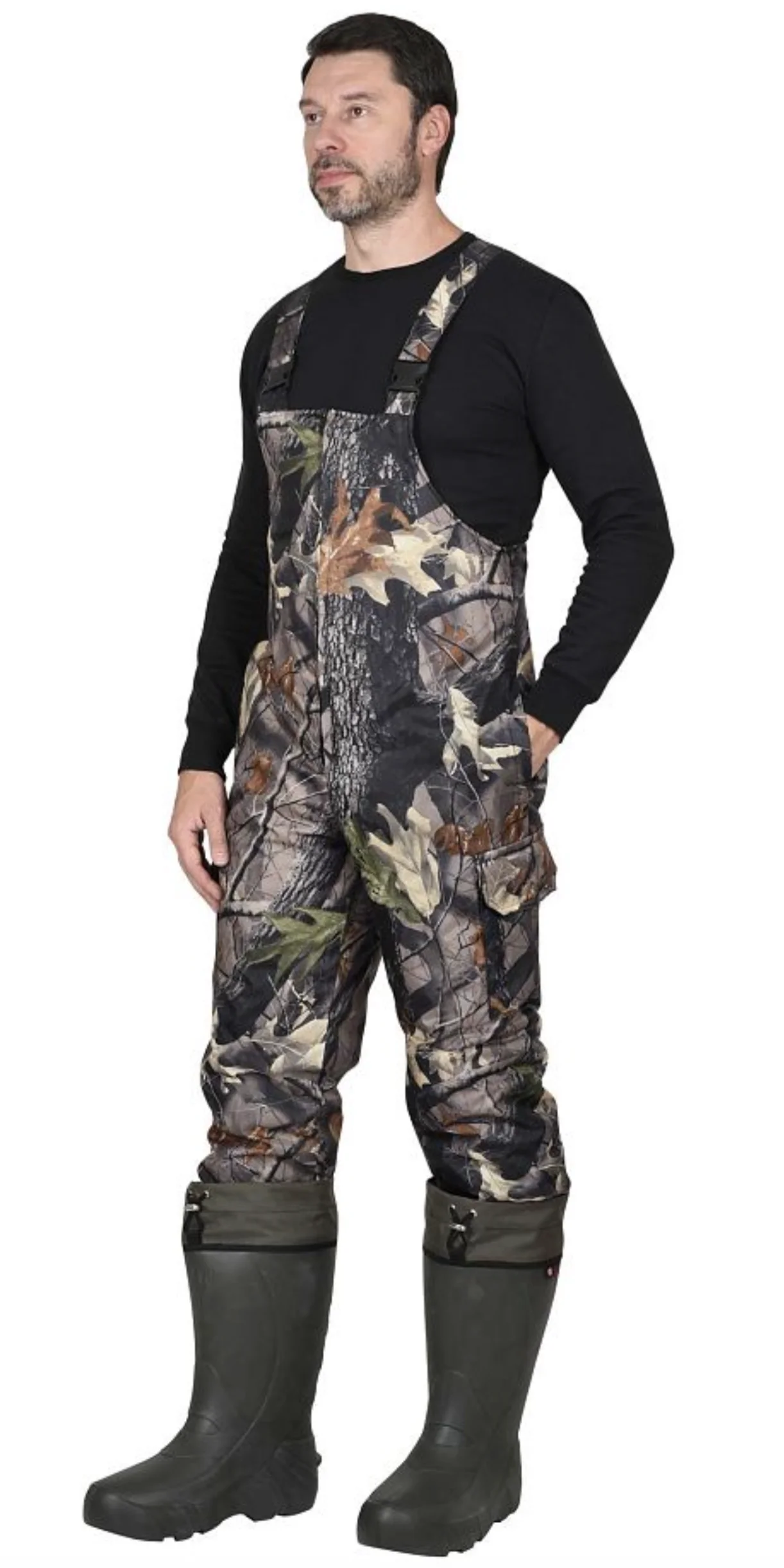 Костюм РЫБОЛОВ зимний (куртка полукомбинезон) камуфляж Темный лес | Спорт и