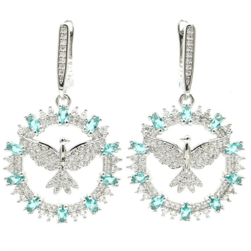 40x24 мм Прекрасный Серебряные серьги для Для женщин создан синий Аквамарин Лондон