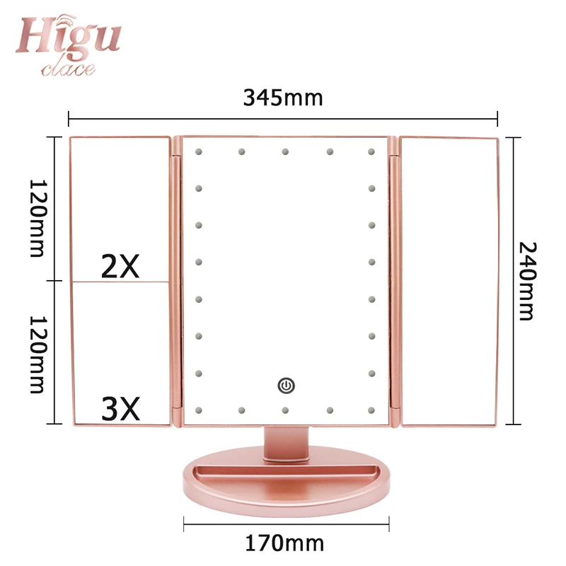 Зеркало для макияжа со светодиодной подсветкой сенсорный экран 1x/2X/3X/10