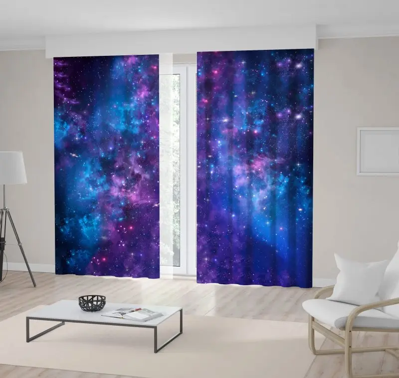 

Curtain Colorful Night Sky with Stars Nebula Clouds Moonlight Fantasy Scenery Printed Blue Purple White