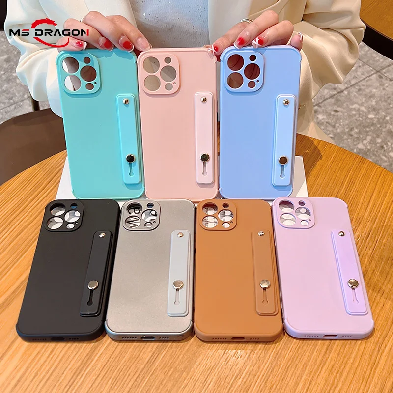 

Liquid Silicone Phone Cases For iPhone 11 12 13 Pro XS Max X XR 7 8 Plus Luxury Space Wrist Strap Bracket Shockproof Cover Capa