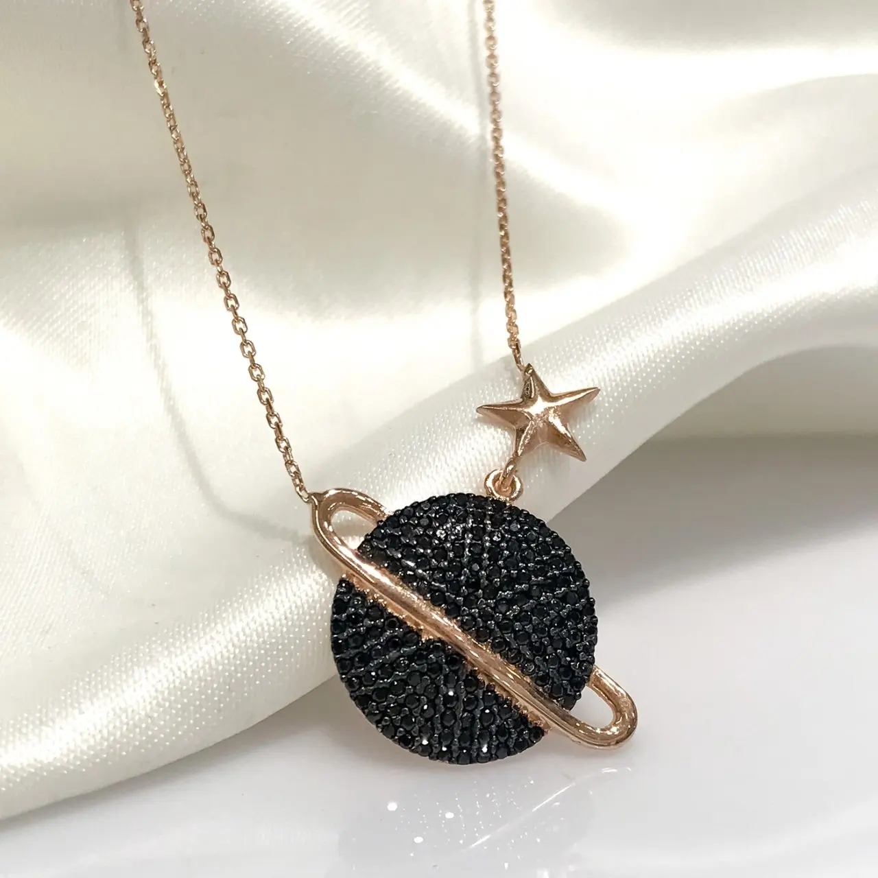 

Saturn Planet Black Onyx Real Quality Silver Necklace