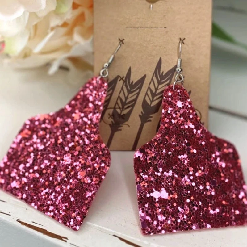 

2020 Ins Country Cow Tag Earrings Faux Leather Teardrop Wholealse Bulk Stock
