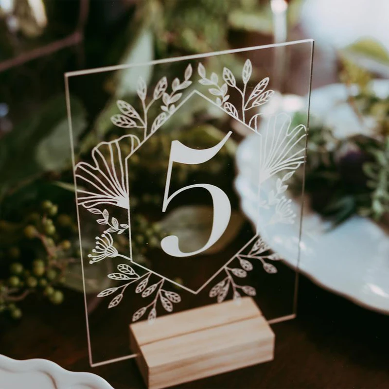 

Acrylic Calligraphy Table Numbers With Wood Holder Set,Wedding Event Shower Number Sign.Personalized Modern Wedding Table Number