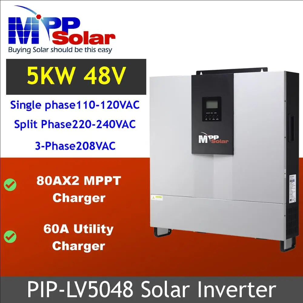 (LV) сплит фаза 5000 Вт 110vac/220vac 48vdc солнечный инвертор + 80A двойное MPPT Солнечное