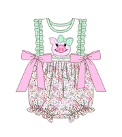 2022 new design summer one piece clothes for girls cute floral bow small pig romper newborn infant pink elastic jumpsuit for kid