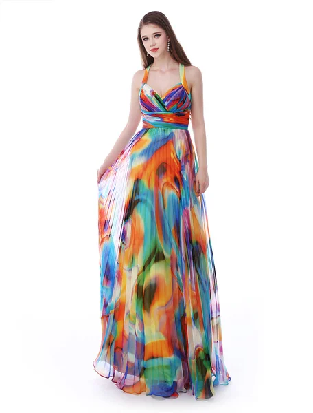 Evening Dress Long Prom Dresses 2020 African Print Prom Dress Halter Floral Print Cross Back Chiffon Party Dress