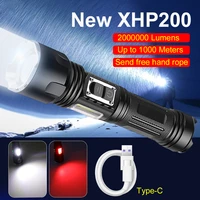 2000000lm xhp200 bright led flashlight with cob work light 5000mah type c usb rechargeable tactical flashlight xhp50 zoom torch