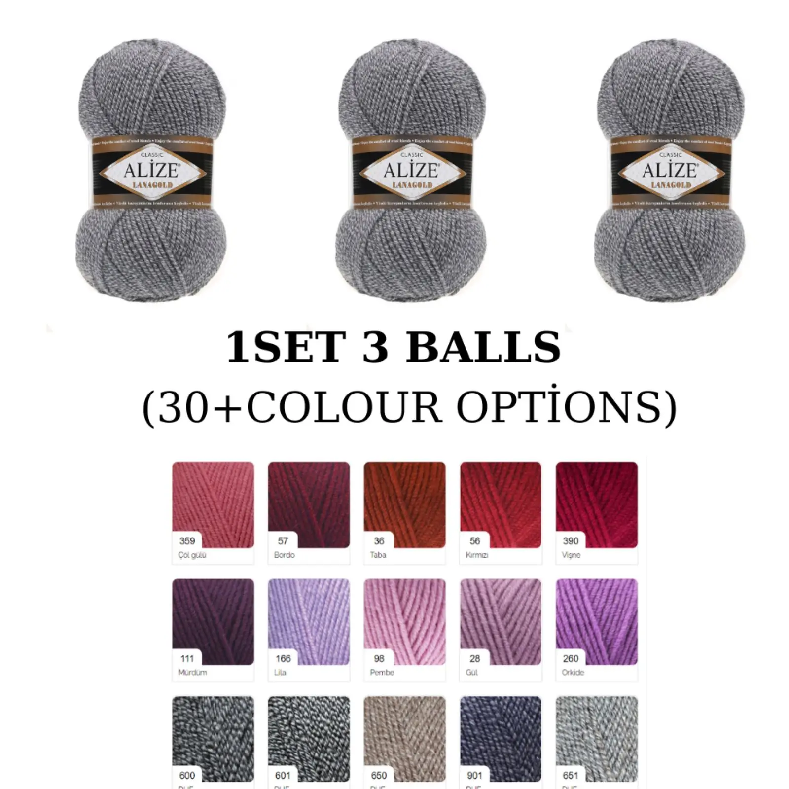 

Yarn 1 Set (3 Balls) Alize LANAGOLD Knitting Yarn (1 Ball: 100 Grams / 240 Yards) Crochet Tool Kit