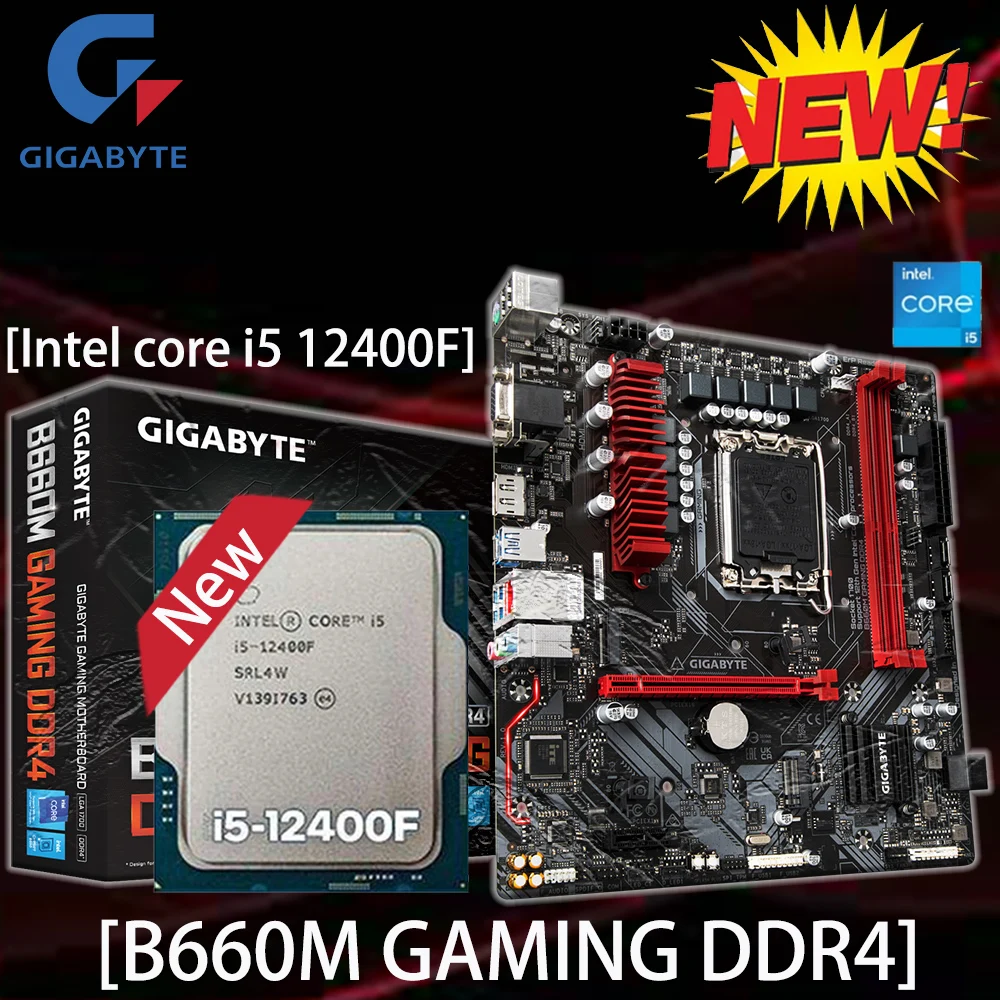 

LGA1700 Gigabyte B660M GAMING DDR4 Motherboard Combo Set+i5 12400F DDR4 64G 5333OC M.2 HDMI 2.1 Intel B660 ATX Placa-mãe Kit New