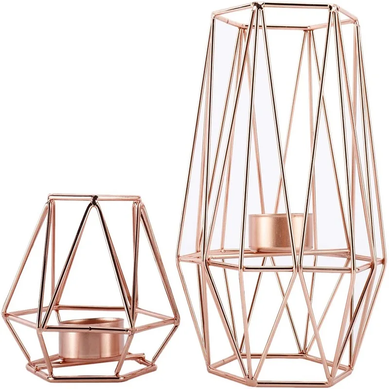 

2PCS/Set Geometric Candlestick Nordic Style Wrought Iron Candle Holders Metal Crafts Small Tealight Home Table Decoration