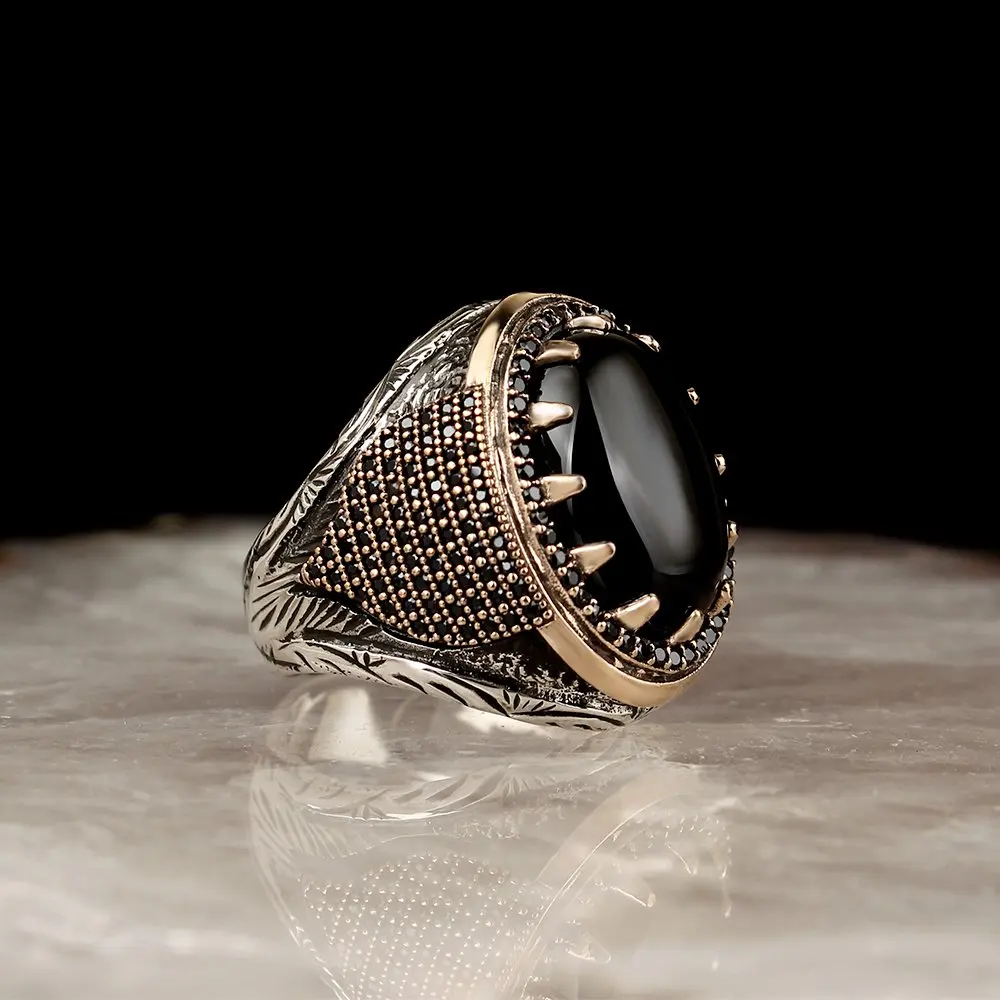 

925 Sterling Silver Ring with Natural Onyx or Agate or Tiger Eyes Stone Silver Women Ring Silver Men Ring Gifts for Boyfriend