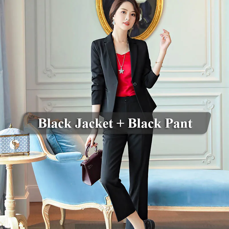 2 Pieces Black Suit Lenshin комплект из 2 предметов Гладкий тканевый формальный брючный костюм Блейзер офисная Дамская Униформа дизайн для женщин бизнес - Цвет: 2 Pieces Black Suit
