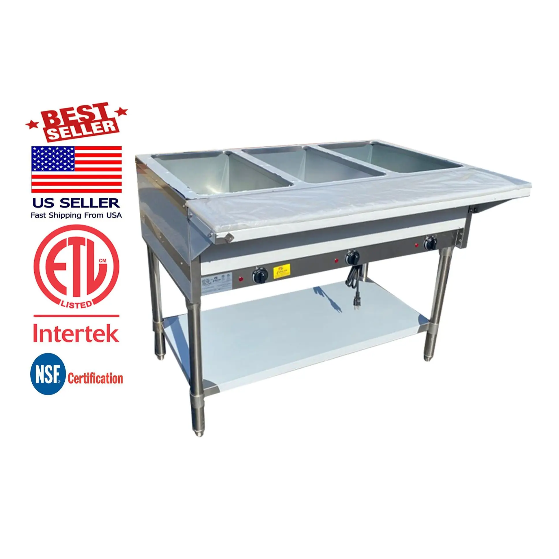 

NSF ETL NEW 3 Pan Commercial Electric Steam Dry Warmer Open Well Buffet Table 110V NH-3