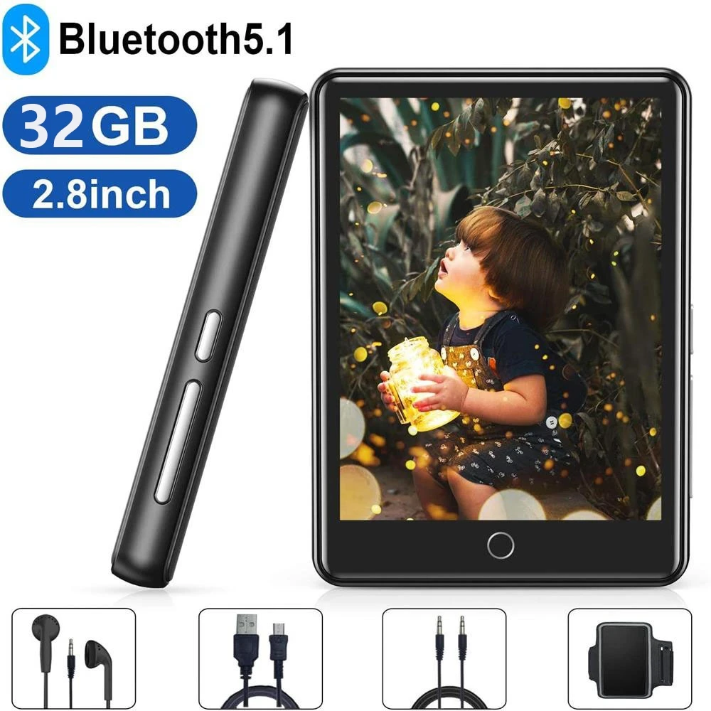 

RUIZUMP3 player 32GB Bluetooth 5.1, full touch screen 2.8 inch portable HiFi lossless music player built-in speaker