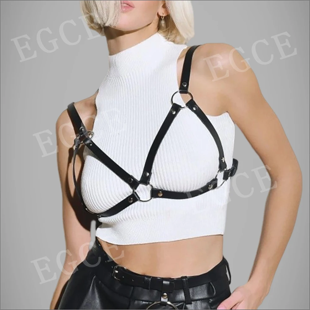 

Sexy Woman PU Leather Body Bondage Bra Punk Harness Belt Goth Stocking Garter Stra Chest Lingerie Harness Exotic Accessory