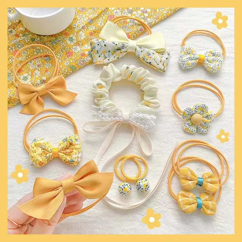 

10Pcs/Set Elastic Hair Rubber Bands Cute Cartoon Bow Hair Rope for Children Kids Sweet Flower Gums Headband Hair Accessories New