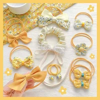 10pcsset elastic hair rubber bands cute cartoon bow hair rope for children kids sweet flower gums headband hair accessories new