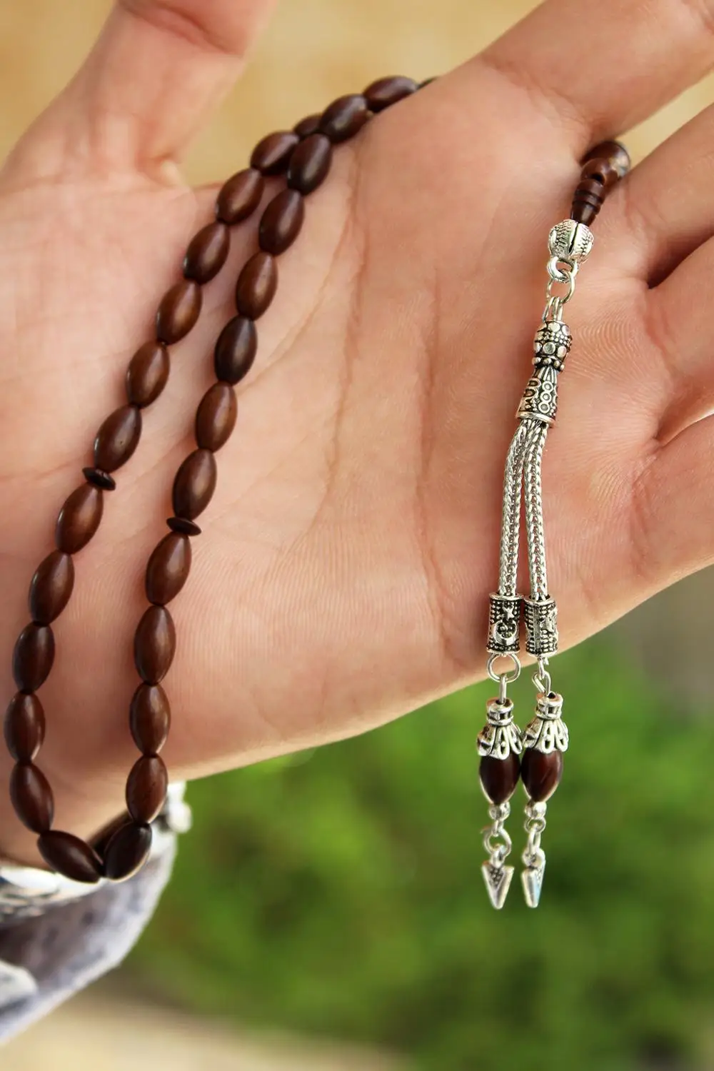 

Brown with Silver Color Tasbih Muslim 33 kuka wood tasbih Islamic Men's Accessories jewelry Misbaha Arab Bracelets Turkey