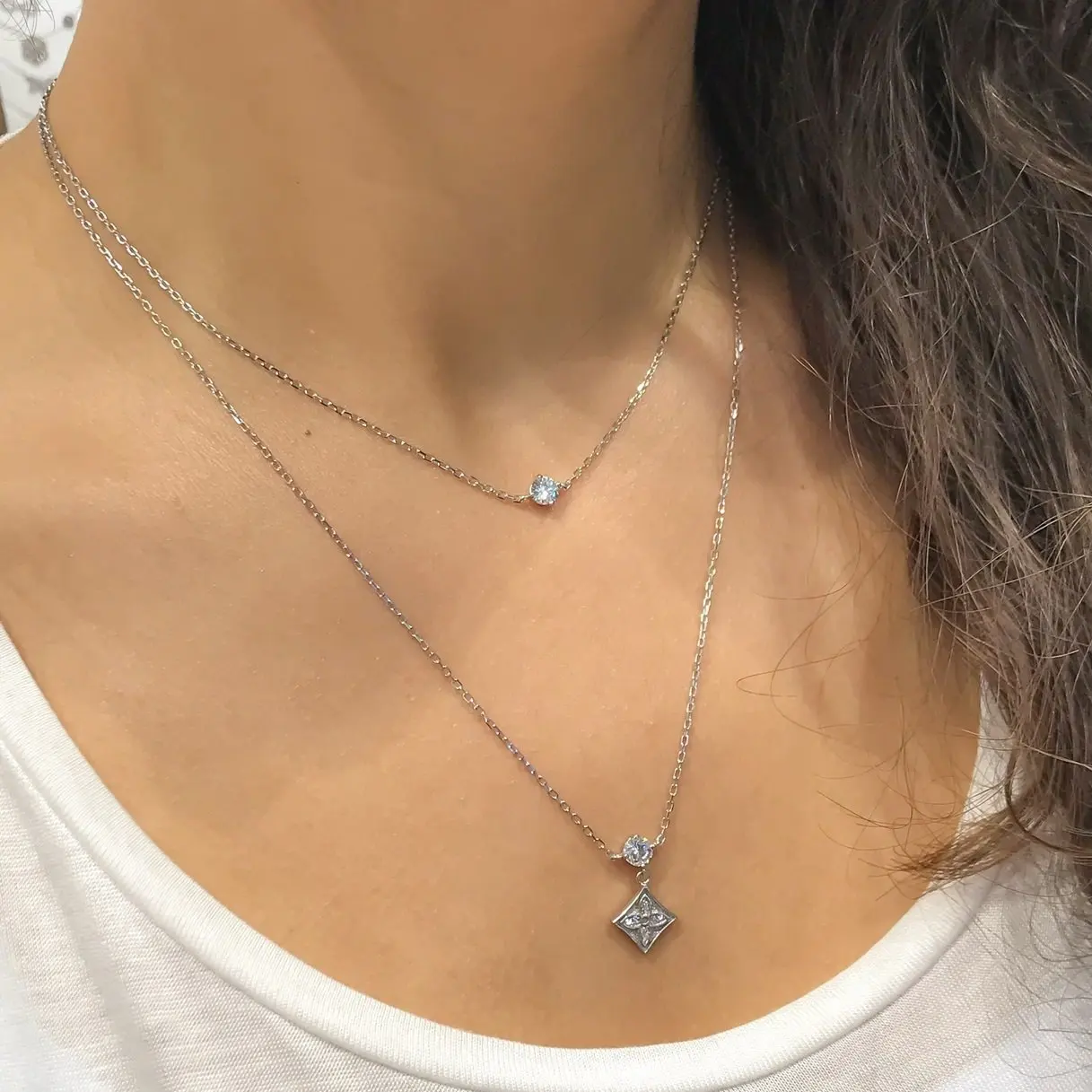 

Multi Two Chain Engagement Kombin Trend Silver Necklace