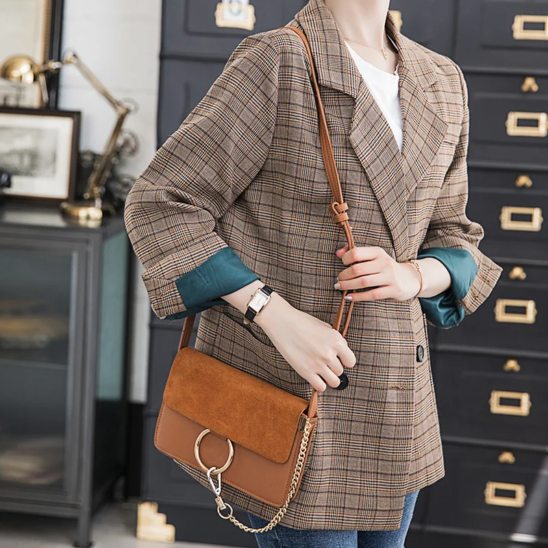 Женский винтажный Блейзер Lenshin свободная Толстая клетчатая куртка в английском