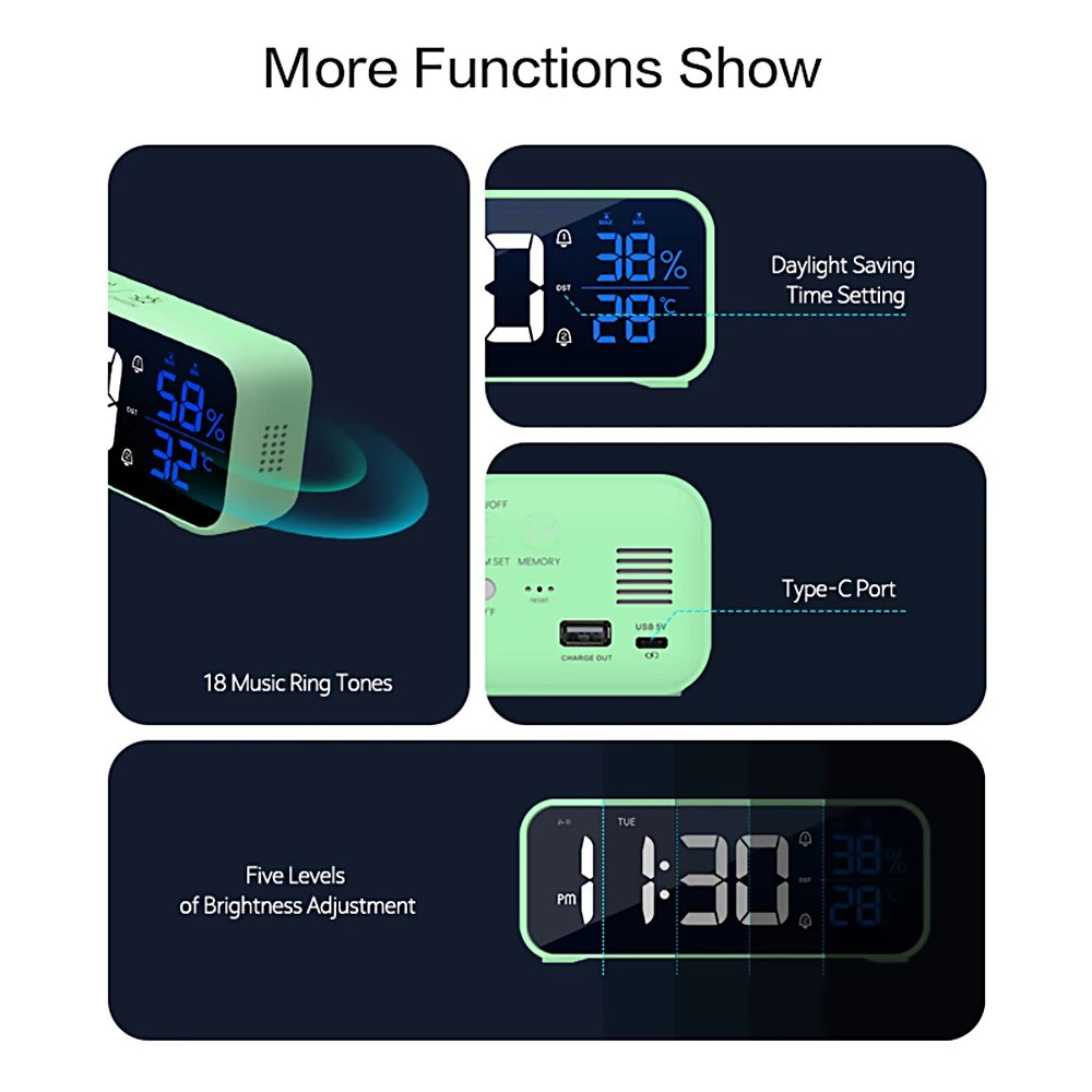 music led digital alarm clock voice control temperature humidity display desktop clocks home table decoration built in 1200mah free global shipping