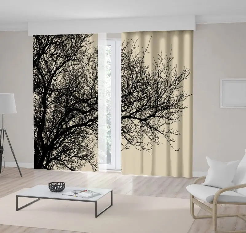Штора из кожи ветви дерева зимний наружный силуэт природа пейзаж бежевый и