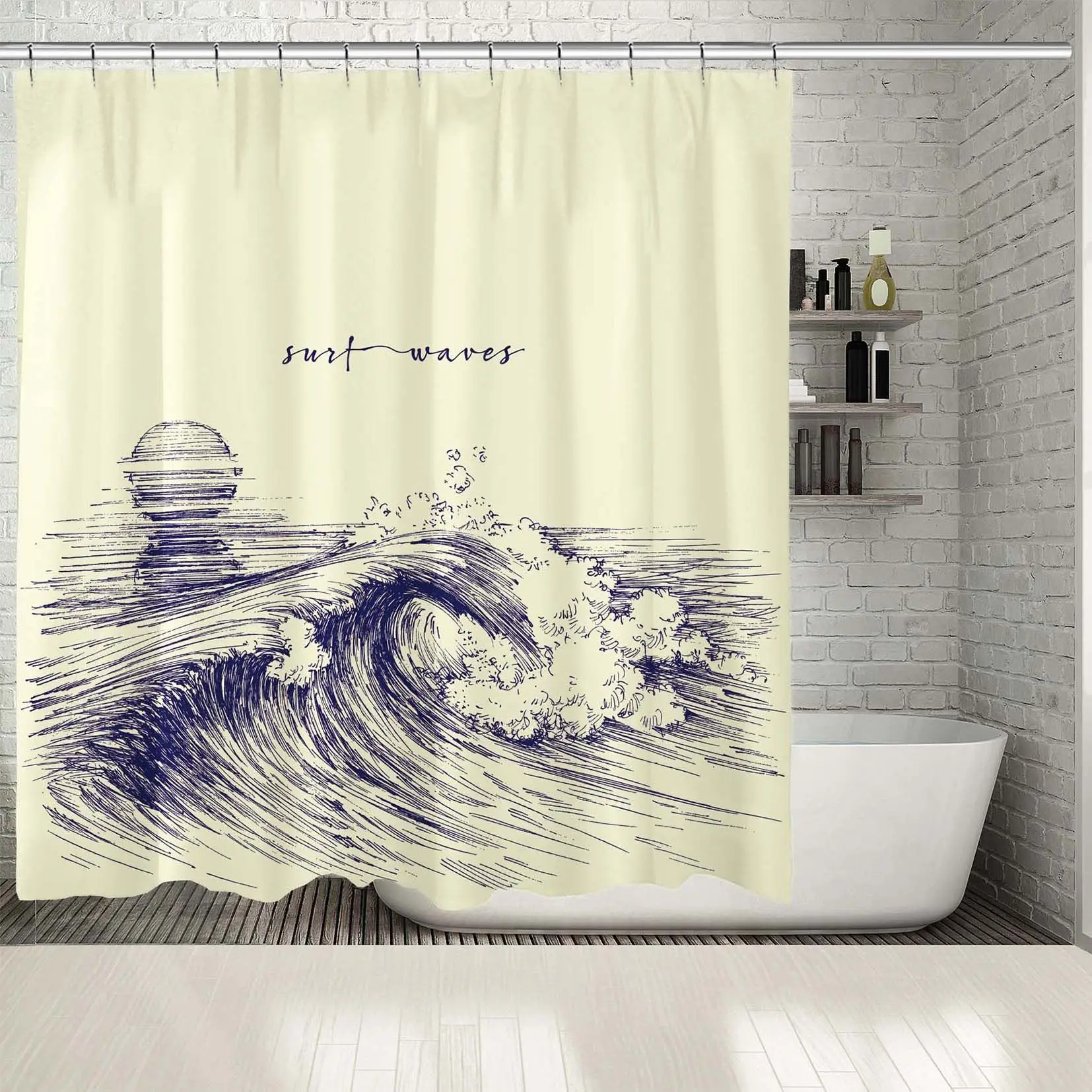Занавеска для душа морской океан волны закат простая природа одноцветная темно