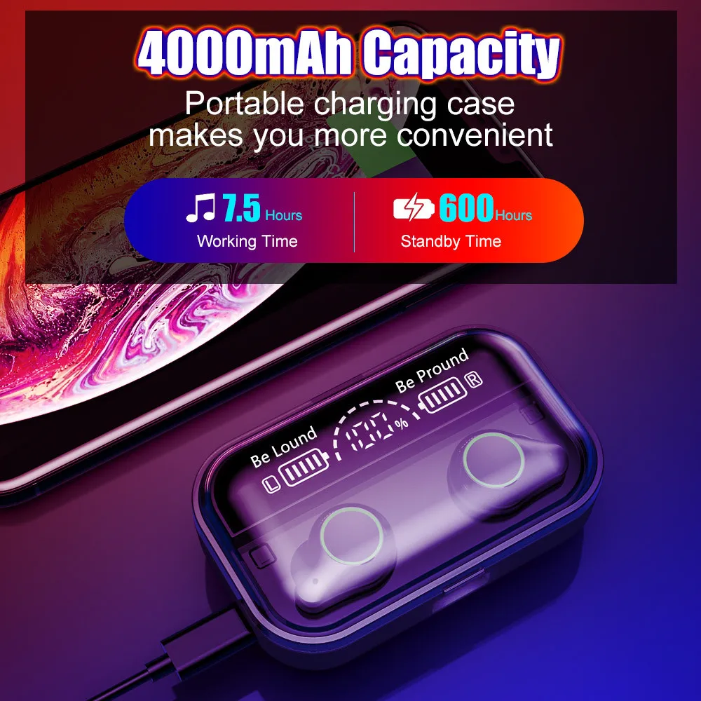 TWS 4000 мАч Bluetooth наушники светодиодный дисплей беспроводные водонепроницаемые