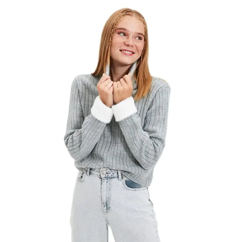 

Gray Turtleneck Knitwear Sweater Women's Clothing New Fashion Winter Season New Season Fit Clothing Autumn Season 2021-2022