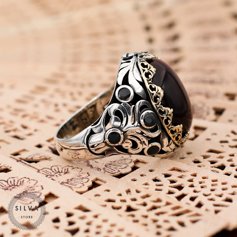 Мужское серебряное кольцо Agate Aqeeq 925 Мужские ювелирные изделия с серебряным