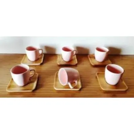 

Bamboo wood Porcelain coffee cup 6PCs coffee cup pads Turkish coffeegift turkish coffee tazas originales coffee اكواب قهو