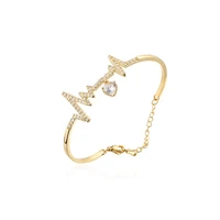 luxury gold crystal zircon ecg shape heartbeat bangles bracelets for women girl adjustable copper female jewelry christmas gift