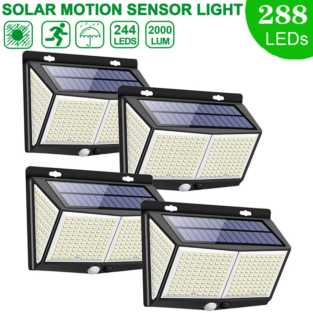 

288 LED Solar Light Outdoor 3 Modes Motion Sensor PIR Wall Light Waterproof Solar Lamp Solar Powered Sunlight Street Garden 2022