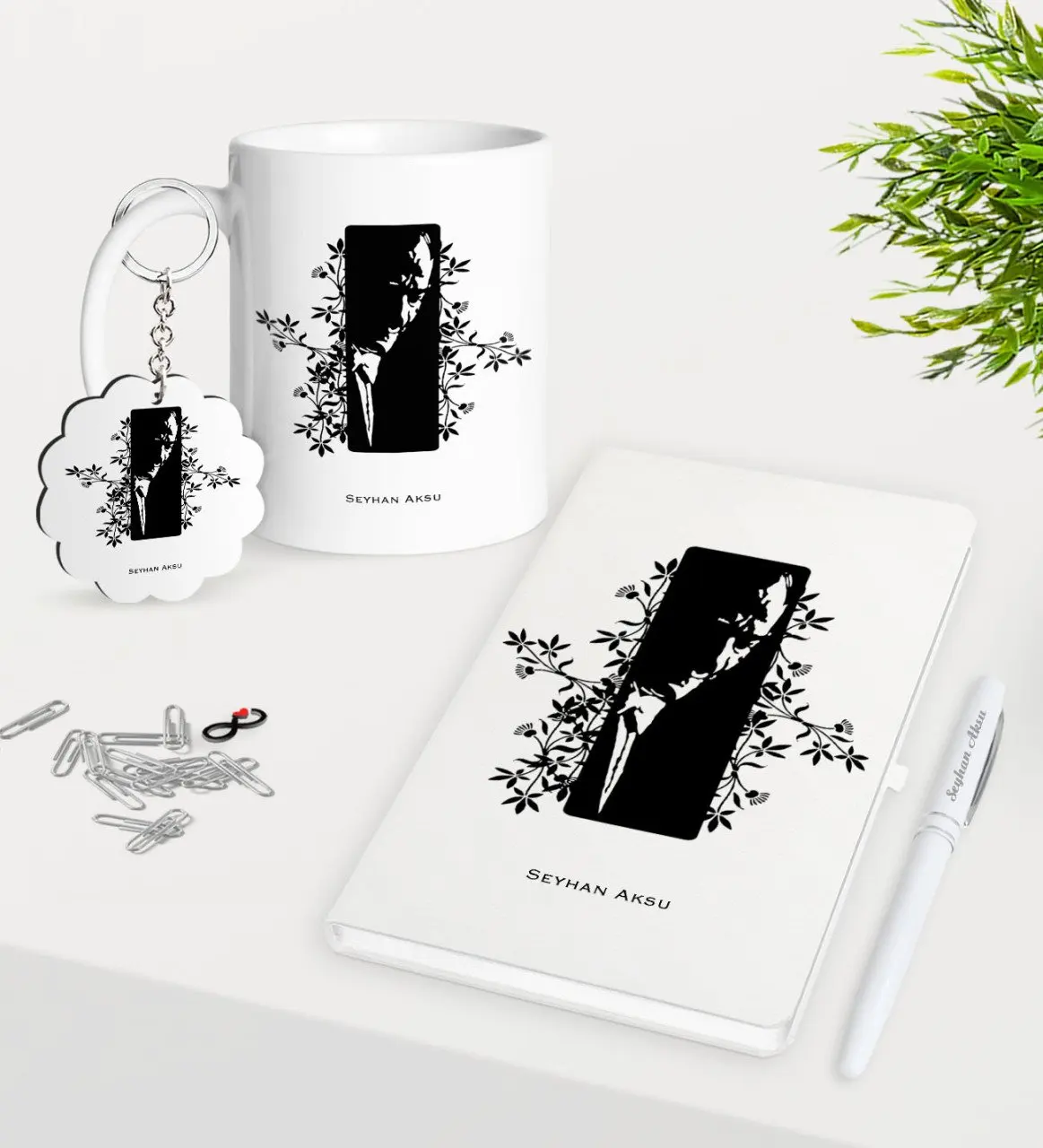 

Персонализированные Ataturk тематический брелок с трофеем белая ручка для записной книжки подарок Seti-8