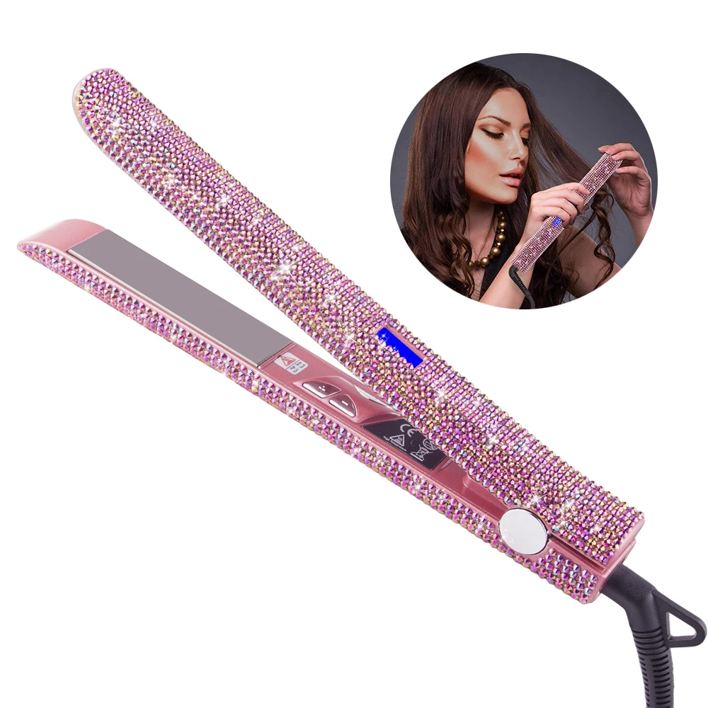 

Fast Shipping Hair Straightener Ceramic Flat Iron Bling Rhinestone Iron Salon Hair Styling Tools 470F MCH Fast Heating