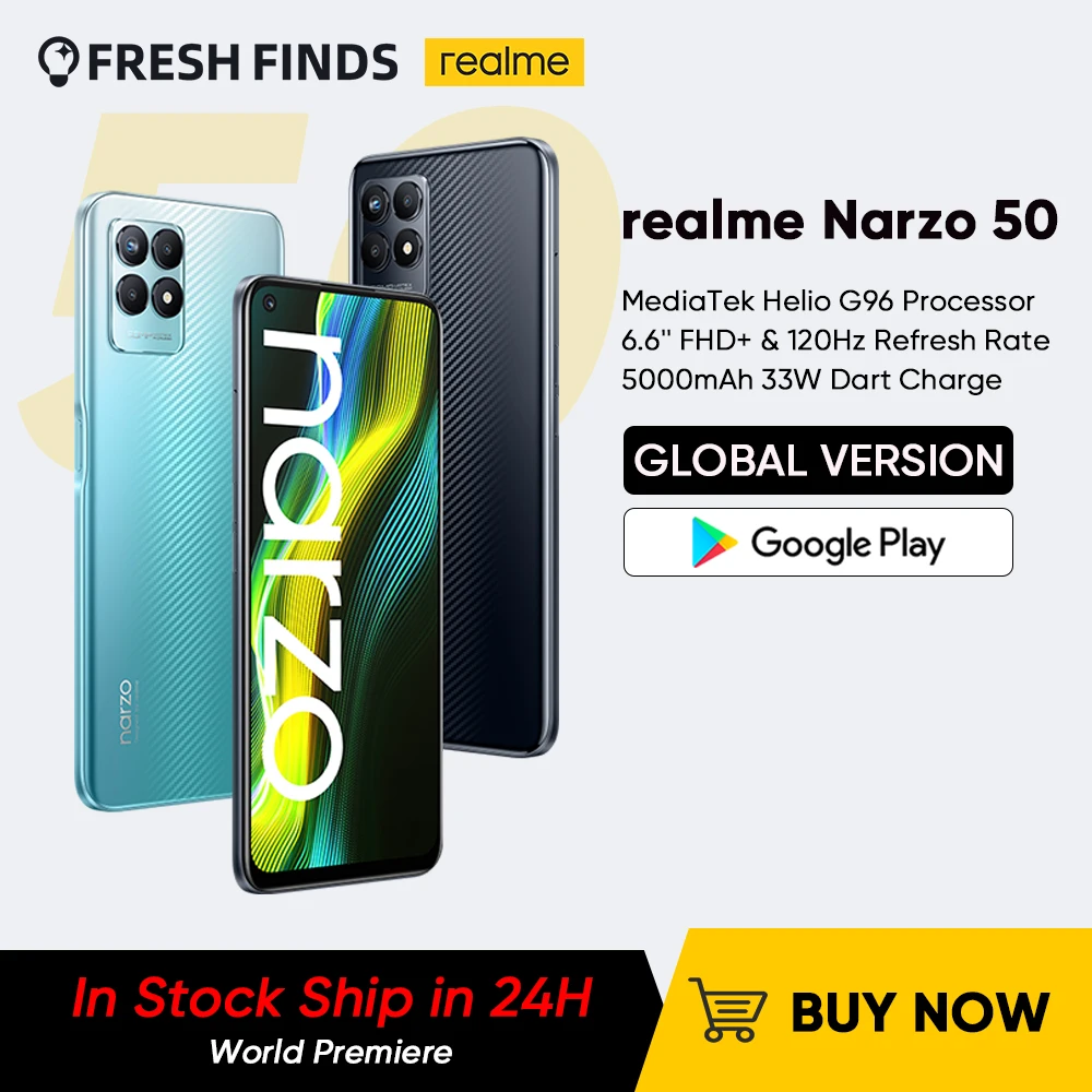 

[Global Version] realme Narzo 50 Helio G96 Smartphone Android Telephone 120Hz Display Mobile Phones 5000mAh Battery 50MP Camera