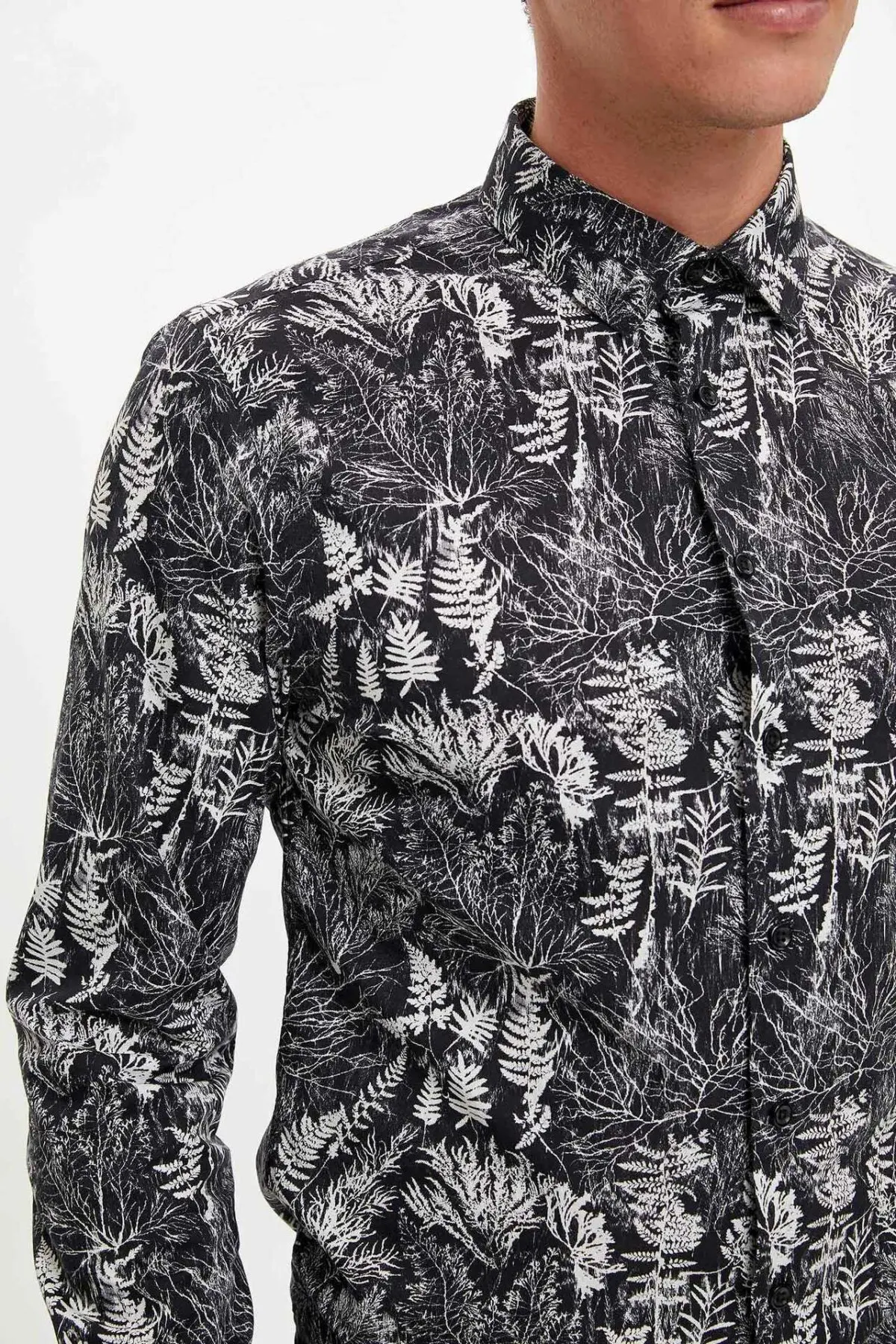 Дефакто формальная модная мужская рубашка с длинным рукавом осенняя отворотом