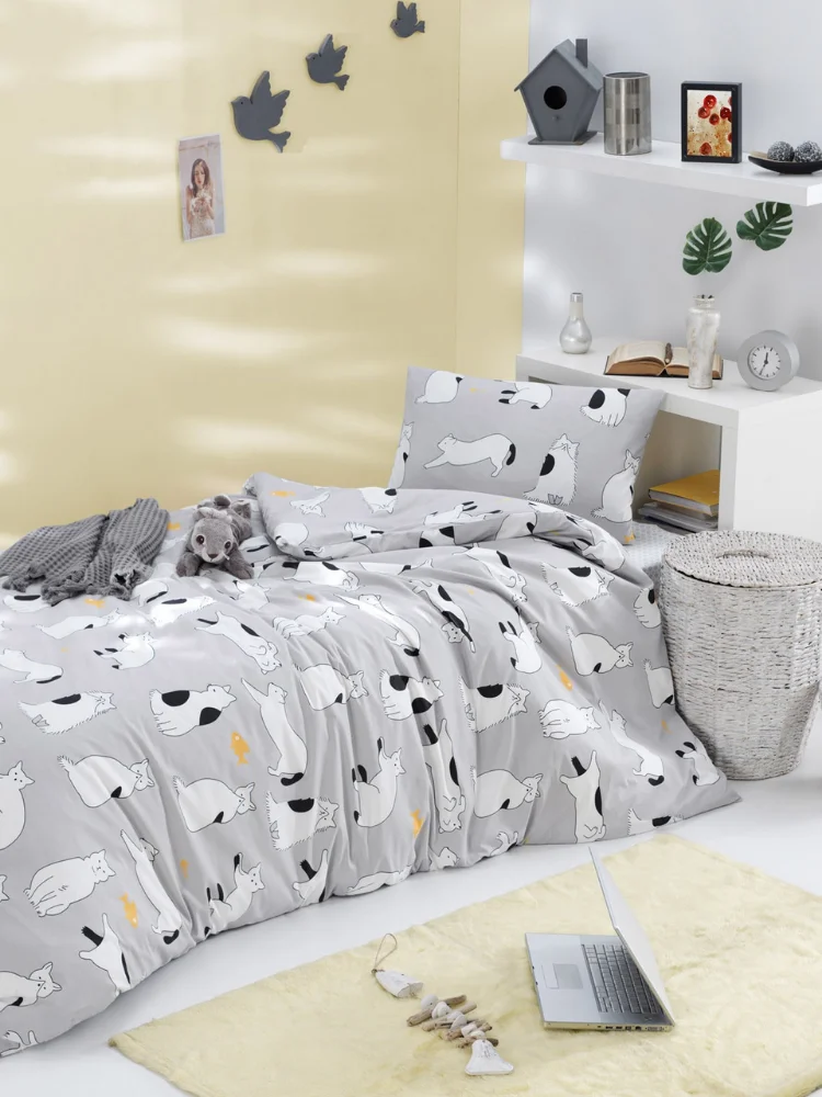 Cotton Bedding Set 3Pieces Pack 160x240 Sheet Duvet Cover Pillowcase Linens Set Modern Cats Design Duvet Cover Home Textile