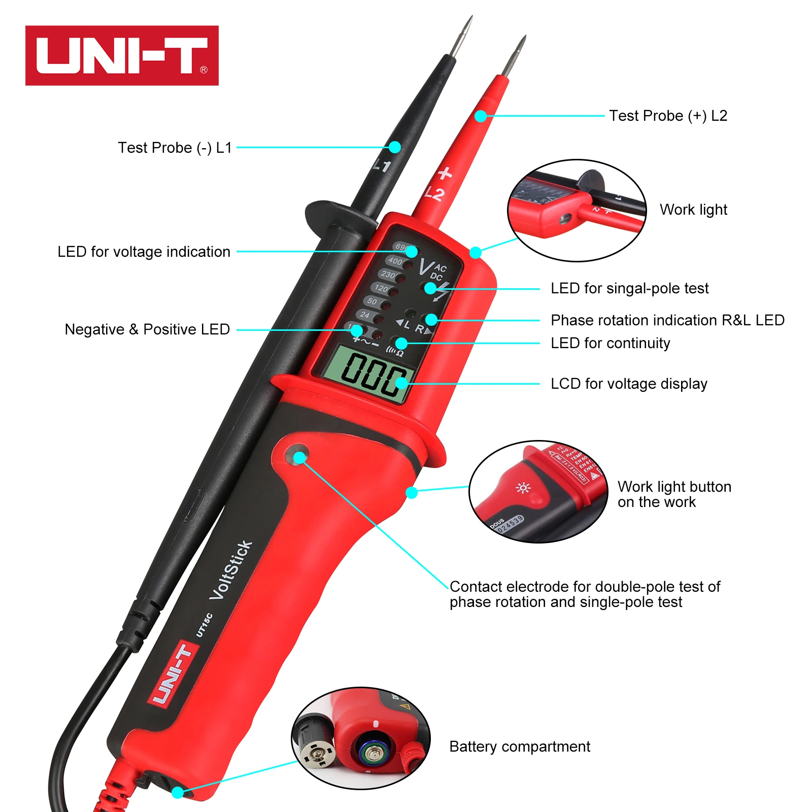 UNI-T UT15C UT15B Водонепроницаемый цифровой ЖК-дисплей AC DC непрерывность