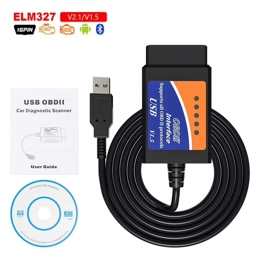 OBD2 ELM327 USB Bluetooth V1.5 ELM 327 OBD ScannerCar кабель Диагностика интерфейса поддержка всех