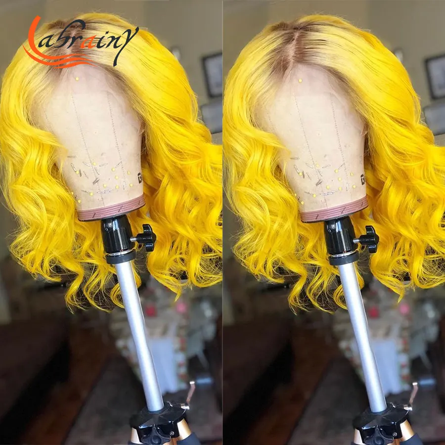 

Ombre Yellow Hd Transparent Lace Frontal Bob Colored Wig 13X6 Lace Front Body Wave Human Hair Brazilian Wigs Natural Hairline
